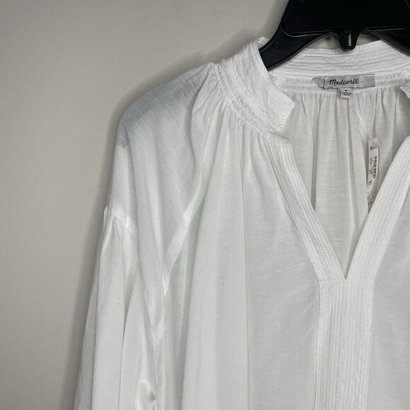MADEWELL Top Women Small White Shirred Blouse Long Sleeve NQ888 - Picture 6 of 16